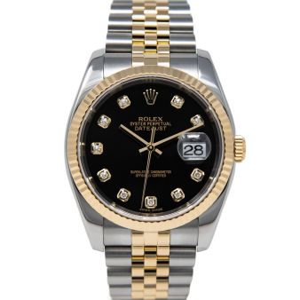 Rolex Datejust 36 116233 Wristwatch, Jubilee Bracelet, Black Diamond Dial, Fluted Bezel