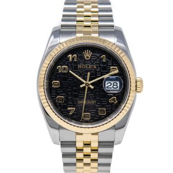 Rolex Men's Datejust 36 116233 Wristwatch, Jubilee Bracelet, Black Jubilee Arabic Dial, Fluted Bezel