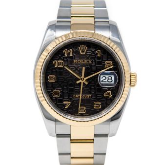 Rolex Men's Datejust 36 116233 Wristwatch, Oyster Bracelet, Black Jubilee Arabic Dial, Fluted Bezel