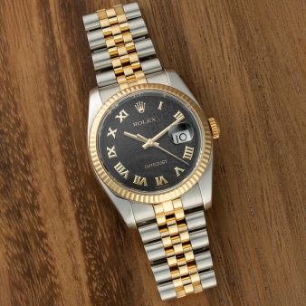 Rolex Datejust 36, Steel & Yellow Gold, Black Jubilee Roman Dial, Jubilee Bracelet, 116233, Watch Only