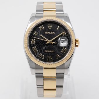 Rolex Datejust 36, Steel & Yellow Gold, Black Jubilee Roman Dial, Oyster Bracelet, 116233, Watch Only