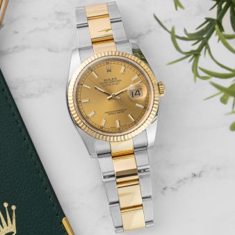 Rolex Datejust 36 116233 Wristwatch, Champagne Dial, Oyster Bracelet, Fluted Bezel