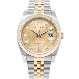 Rolex Datejust 36mm 116233 Wristwatch, Jubilee Bracelet, Champagne Jubilee Diamond Dial, Fluted Bezel