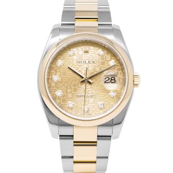 Rolex Datejust 36 116233 Wristwatch, Oyster Bracelet, Champagne Jubilee Diamond Dial, Fluted Bezel