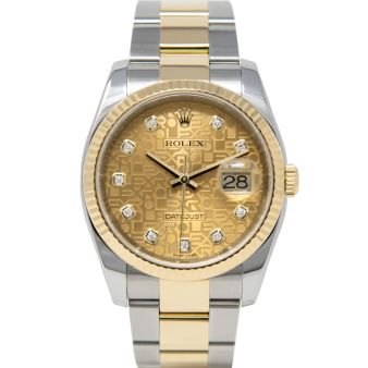 Rolex Datejust 36 116233 Wristwatch, Oyster Bracelet, Champagne Jubilee Diamond Dial, Fluted Bezel