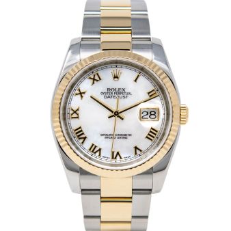 Rolex Men's Datejust 36 116233 Wristwatch, Oyster Bracelet, Mother of Pearl Roman Dial, Fluted Bezel