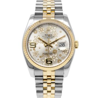 Rolex Datejust 36 116233 Wristwatch, Jubilee Bracelet, Silver Floral Dial, Fluted Bezel