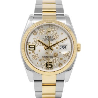Rolex Datejust 36 116233 Wristwatch, Oyster Bracelet, Silver Floral Dial, Fluted Bezel