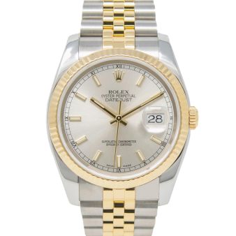 Rolex Datejust 36 116233 Wristwatch, Jubilee Bracelet, Silver Index Dial, Fluted Bezel