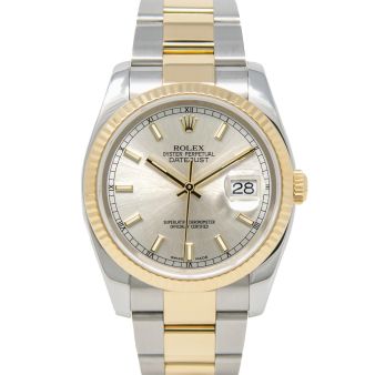 Rolex Datejust 36 116233 Wristwatch, Oyster Bracelet, Silver Index Dial, Fluted Bezel