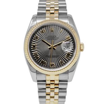 Rolex Datejust 36 116233 Wristwatch, Jubilee Bracelet, Silver Sunbeam Roman Dial, Fluted Bezel
