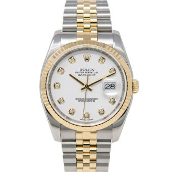 Rolex Datejust 36 116233 Wristwatch, Jubilee Bracelet, White Diamond Dial, Fluted Bezel