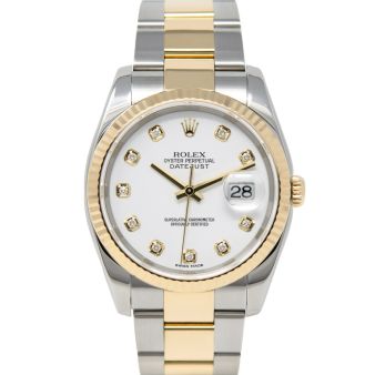 Rolex Datejust 36 116233 Wristwatch, Oyster Bracelet, White Diamond Dial, Fluted Bezel
