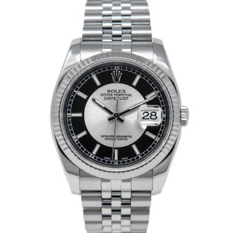 Rolex Datejust 36 116234 Wristwatch, Jubilee Bracelet, Bullseye Silver & Black Dial, Fluted Bezel
