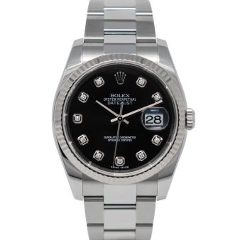 Rolex Datejust 36 116234 Wristwatch, Oyster Bracelet, Black Diamond Dial, Fluted Bezel