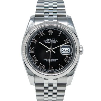 Rolex Men's Datejust 36 116234 Wristwatch, Jubilee Bracelet, Black Roman Dial, Fluted Bezel