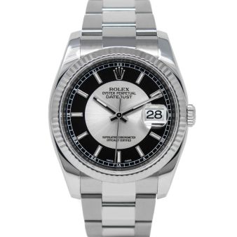 Rolex Datejust 36 116234 Wristwatch, Oyster Bracelet, Bullseye Silver & Black Dial, Fluted Bezel