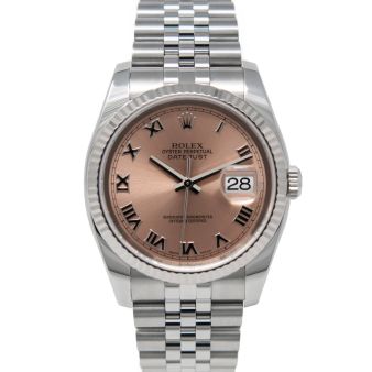 Rolex Datejust 36 116234 Wristwatch, Jubilee Bracelet, Rose Roman Dial, Fluted Bezel