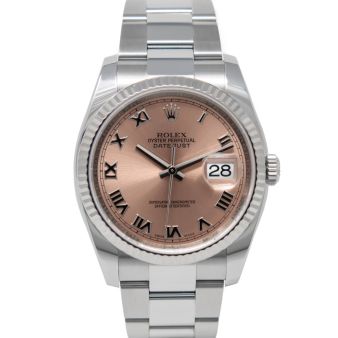 Rolex Datejust 36 116234 Wristwatch, Oyster Bracelet, Rose Roman Dial, Fluted Bezel