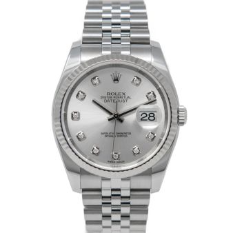 Rolex Datejust 36 116234 Wristwatch, Jubilee Bracelet, Silver Diamond Dial, Fluted Bezel