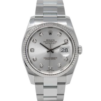 Rolex Datejust 36 116234 Wristwatch, Oyster Bracelet, Silver Diamond Dial, Fluted Bezel