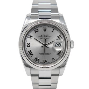 Rolex Men's Datejust 36 116234 Wristwatch, Oyster Bracelet, Rhodium Roman Dial, Fluted Bezel