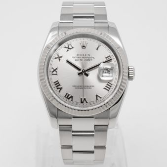 Rolex Men's Datejust 36 116234 Wristwatch, Oyster Bracelet, Rhodium Roman Dial, Fluted Bezel