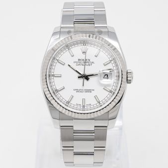 Rolex Datejust 36 116234 Wristwatch, White Dial, Oyster Bracelet, Fluted Bezel