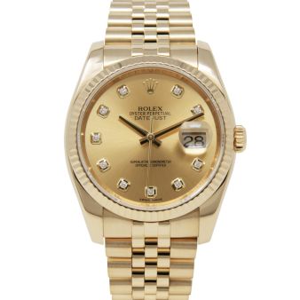 Rolex Datejust 36 116238 Wristwatch, Jubilee Bracelet, Champagne Diamond Dial, Fluted Bezel