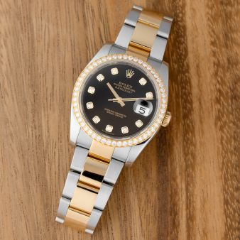 Rolex Datejust 36 116243, Steel & Gold, Black Diamond Dial, Oyster Bracelet