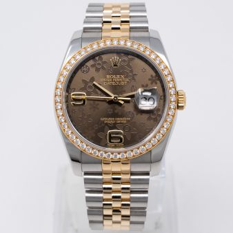 Rolex Datejust 36 116243 Wristwatch, Chocolate Arabic Dial, Diamond Bezel, Jubilee Bracelet