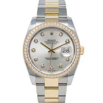 Rolex Datejust 36 116243 Wristwatch, Oyster Bracelet, Silver Diamond Dial, Diamond Bezel
