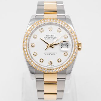 Rolex Datejust 36 116243 Wristwatch, White Diamond Dial, Oyster Bracelet, Diamond Bezel