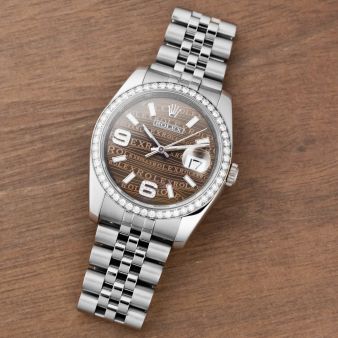 Rolex Datejust 36, 116244, Steel & White Gold, Bronze Waves Arabic Dial, Diamond Bezel, Jubilee Bracelet, Renewed