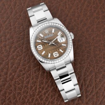 Rolex Datejust 36, 116244, Steel & White Gold, Bronze Waves Arabic Dial, Diamond Bezel, Oyster Bracelet, Renewed