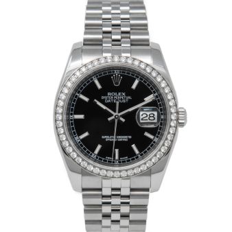 Rolex Datejust 36 116244 Wristwatch, Jubilee Bracelet, Black Index Dial, Diamond Bezel