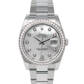 Rolex Datejust 36 116244 Wristwatch, Oyster Bracelet, Mother of Pearl Diamond Dial, Diamond Bezel