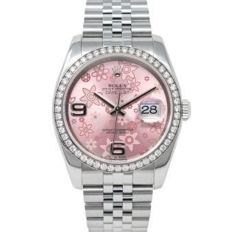 Rolex Datejust 36 116244 Wristwatch Diamond Bezel, Pink Floral Face, Jubilee Bracelet