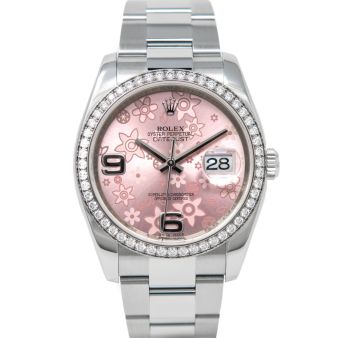 Rolex Datejust 36 116244 Wristwatch Pink Floral Face Oyster