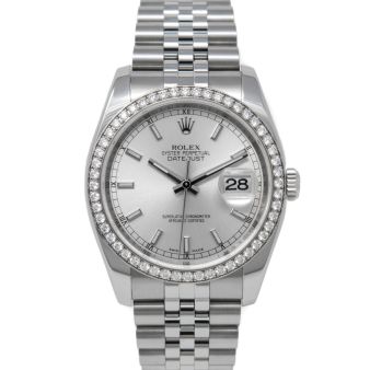 Rolex Datejust 36 116244 Wristwatch, Jubilee Bracelet, Silver Index Dial, Diamond Bezel