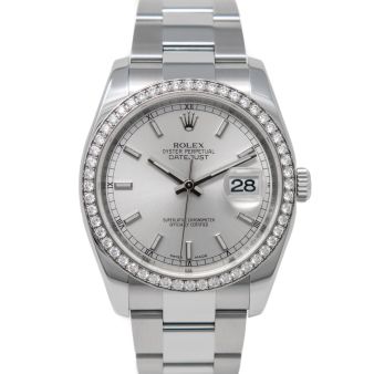 Rolex Datejust 36 116244 Wristwatch, Oyster Bracelet, Silver Index Dial, Diamond Bezel