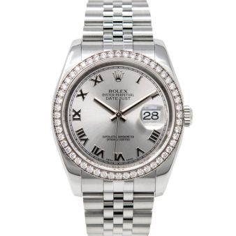 Rolex Datejust 36 116244 Wristwatch, Jubilee Bracelet, Silver Roman Dial, Diamond Bezel