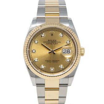 Rolex Datejust 36 126233 Wristwatch, Oyster Bracelet, Champagne Diamond Dial, Fluted Bezel