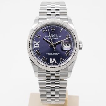 Rolex Datejust 36 126234 Wristwatch, Jubilee Bracelet, Aubergine Roman VI/IX Diamond Dial, Fluted Bezel
