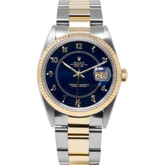 Rolex Datejust 36 16013 Wristwatch, Oyster Bracelet, Blue Arabic Dial, Fluted Bezel