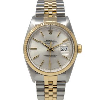 Rolex Datejust 36 16013 Wristwatch, Jubilee Bracelet, Silver Stick Index Dial, Fluted Bezel