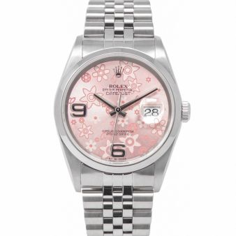Rolex Datejust 36 16200 Wristwatch, Jubilee Bracelet, Pink Floral Arabic Dial, Smooth Bezel