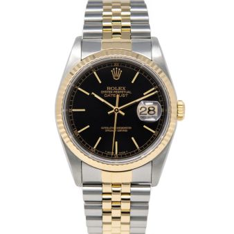 Rolex Datejust 36 16233 Wristwatch, Jubilee Bracelet, Black Index Dial, Fluted Bezel