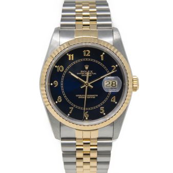 Rolex Datejust 36 16233 Wristwatch, Jubilee Bracelet, Blue Arabic Dial, Fluted Bezel