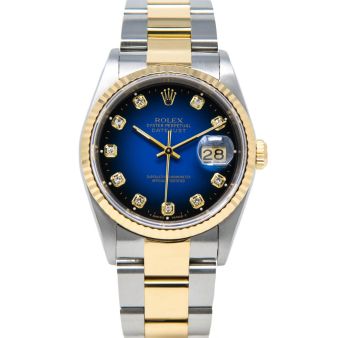Rolex Datejust 36 16233 Wristwatch, Oyster Bracelet, Blue Vignette Diamond Dial, Fluted Bezel